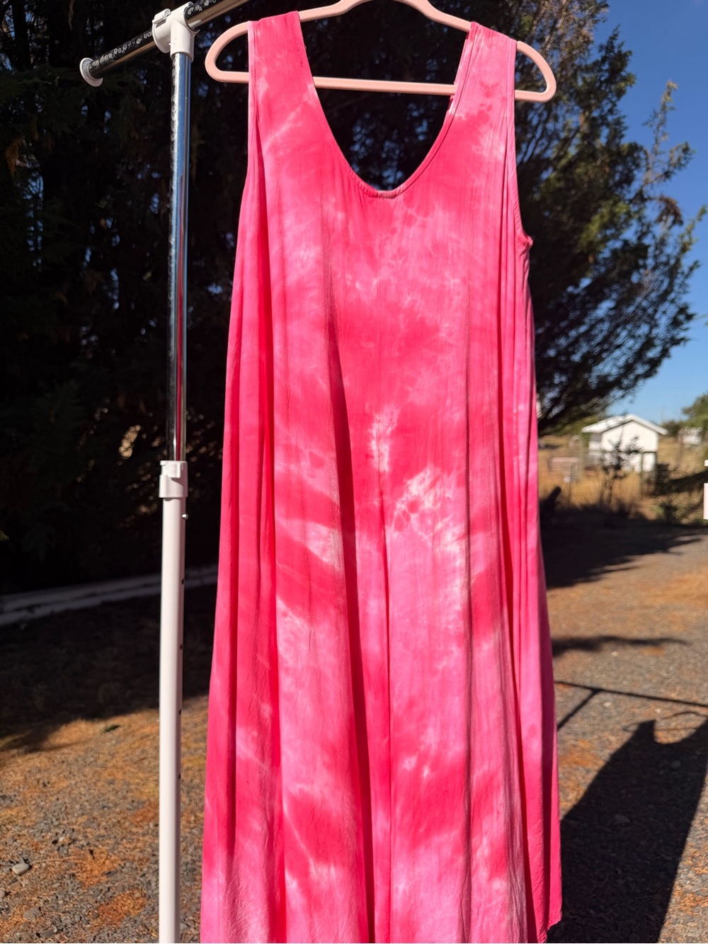 Women's Sleeveless Pink Tie-Dye Maxi Dress High/Low skirt